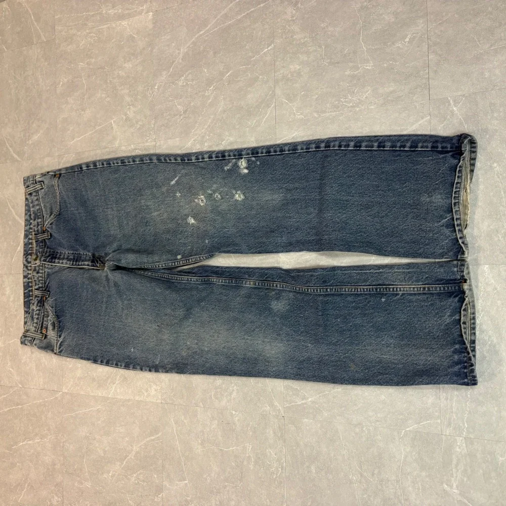 Vintage Levis Orange Tab Jeans Mens Straight Leg Distressed Mid Wash Denim 36x32